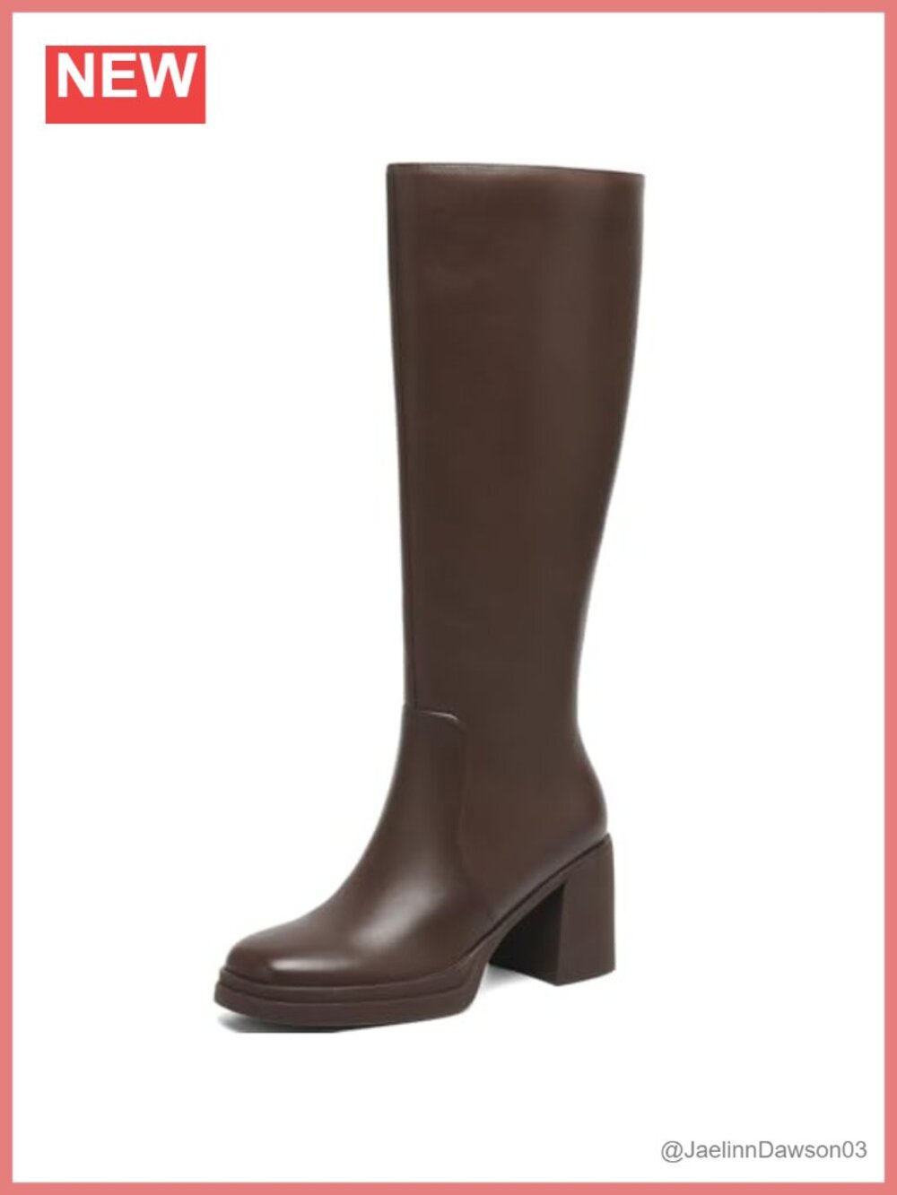 Women's Knee High Square Toe Block Heel Boots with Side Zipper Faux Leather